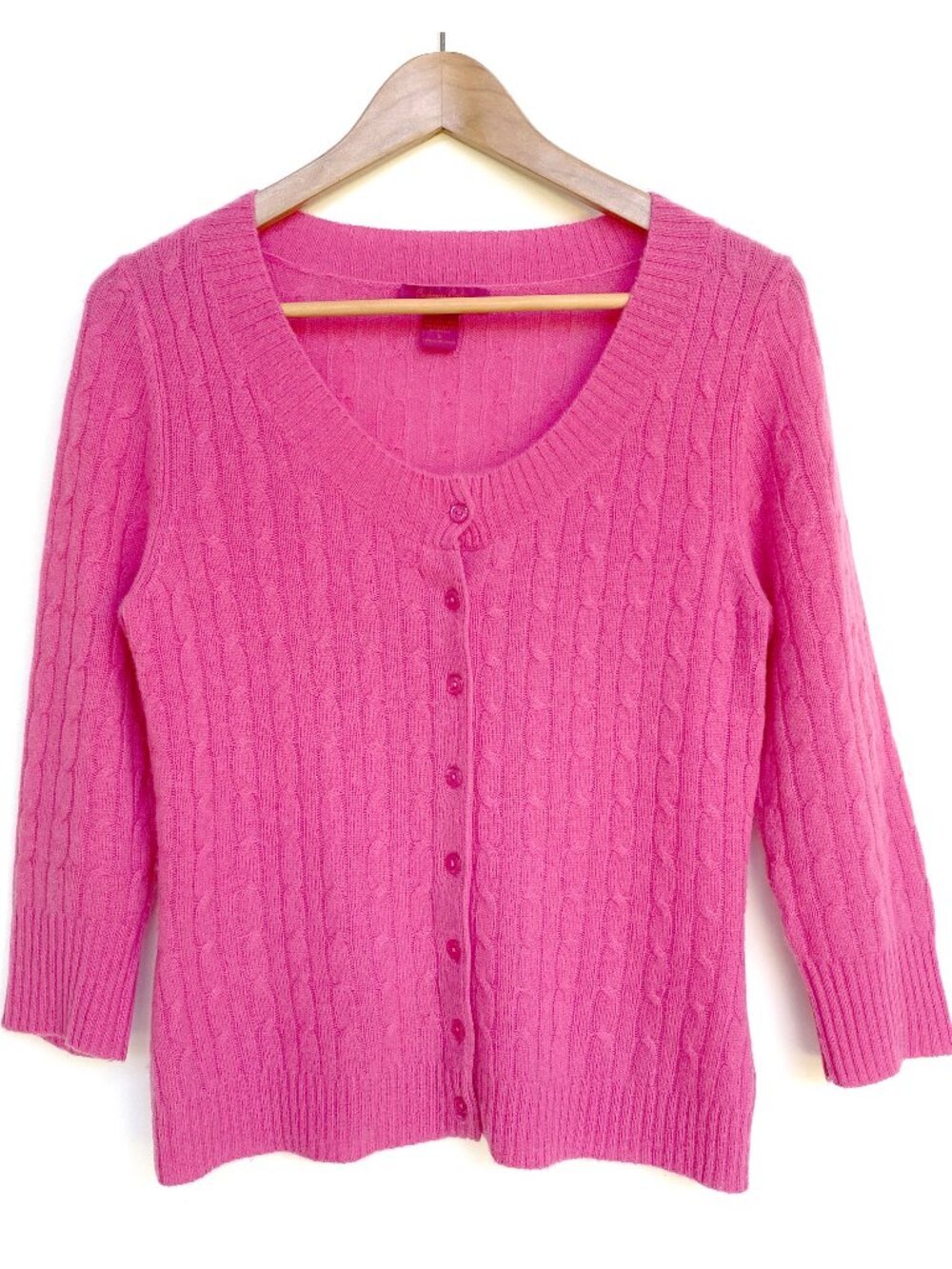 Cashmere Cache Pink 2-Ply Cashmere Cable Knit Cardigan Size S